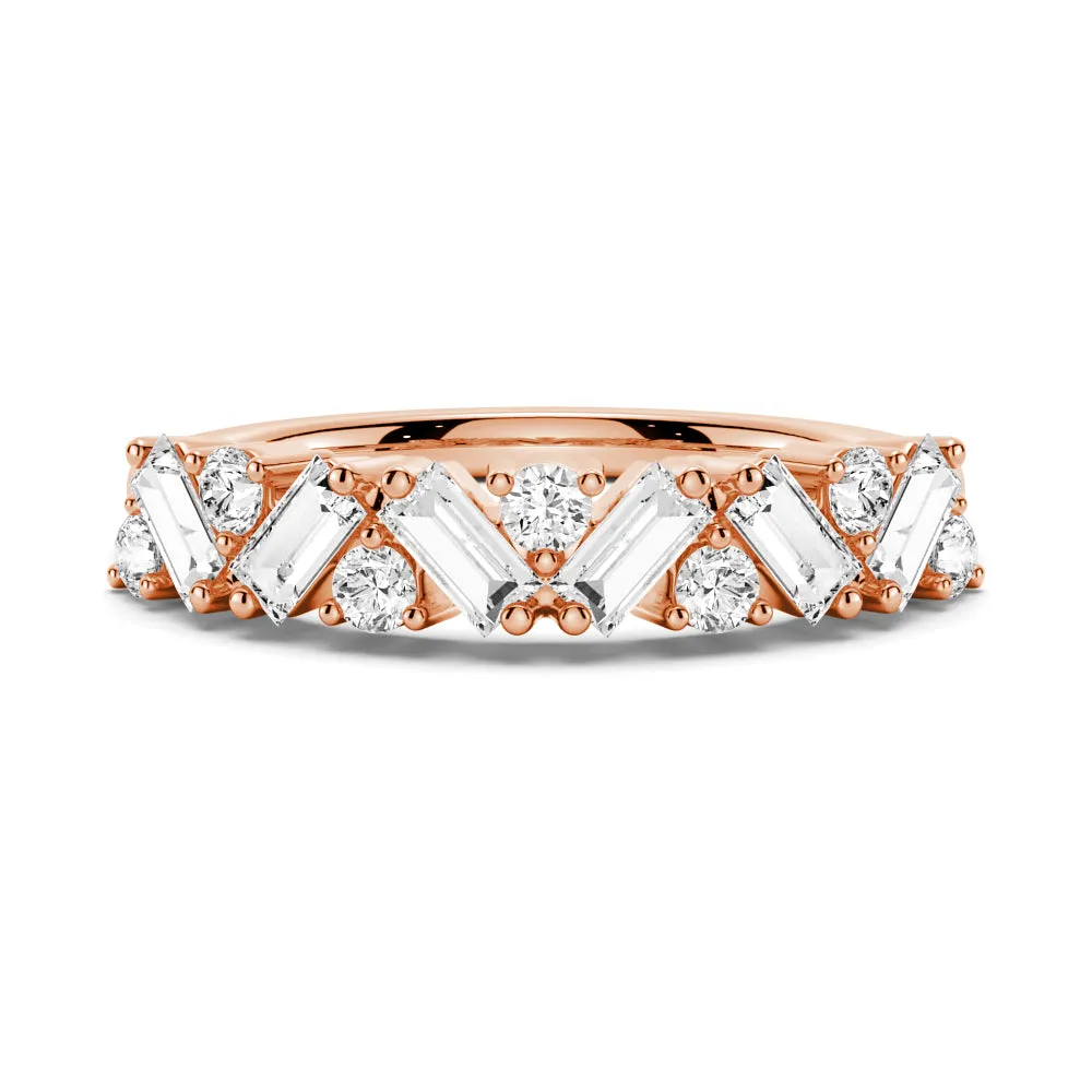 Art Deco Round And Baguette Moissanite Wedding Band