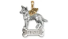 Australian Cattle Dog Angel Jewelry Silver And 14k Gold Handmade Cattle Dog Pendant  ACD8-TNANP