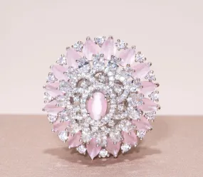 Aya White Gold & Pink Indian Jewelry Cocktail Ring by Jaipur Rose