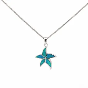 Baikalla Sterling Silver Lab-Made Blue Opal Starfish Bezel Pendant Necklace