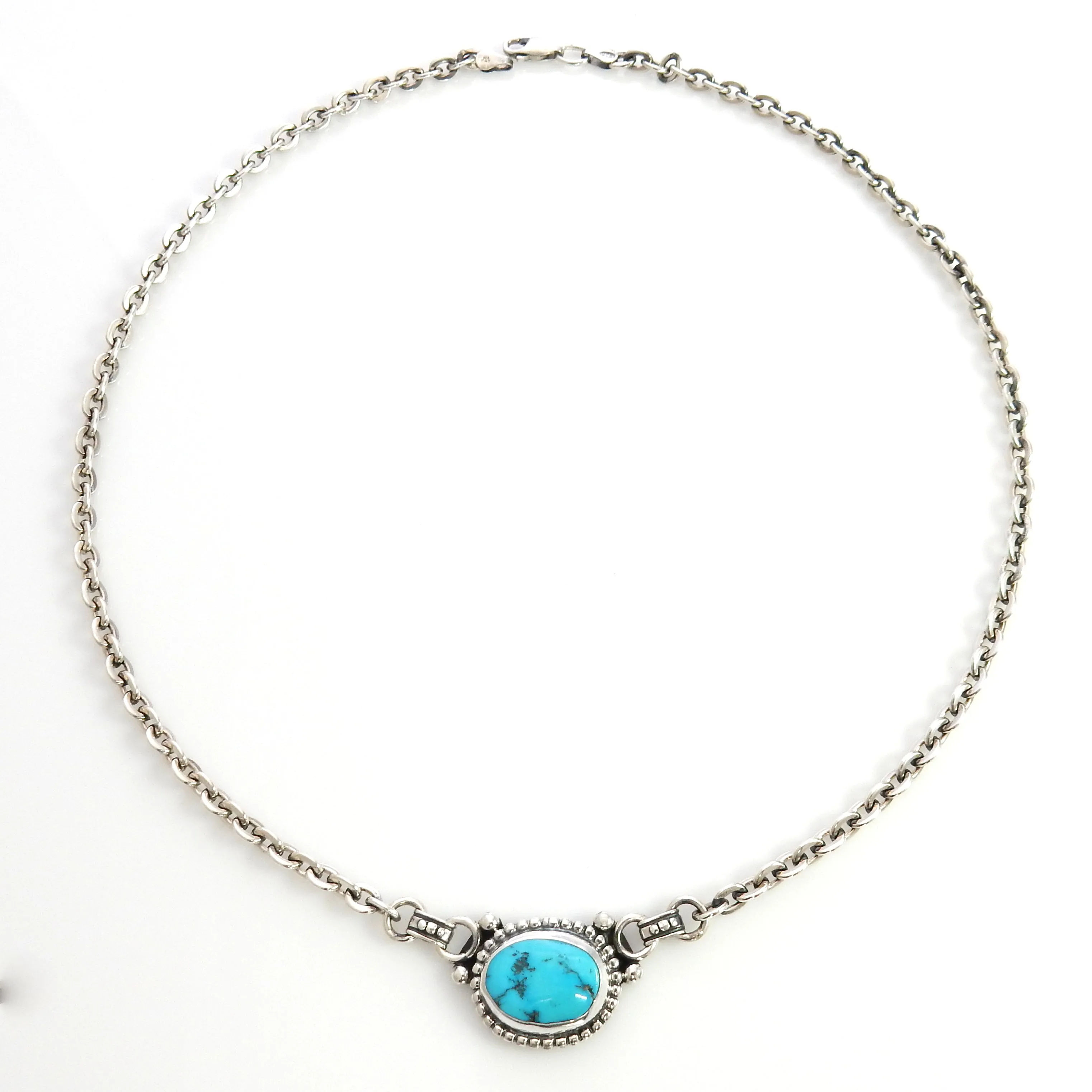 Beautiful 19 1/2" Inch Handmade Sterling Silver Blue Kingman Turquoise Necklace