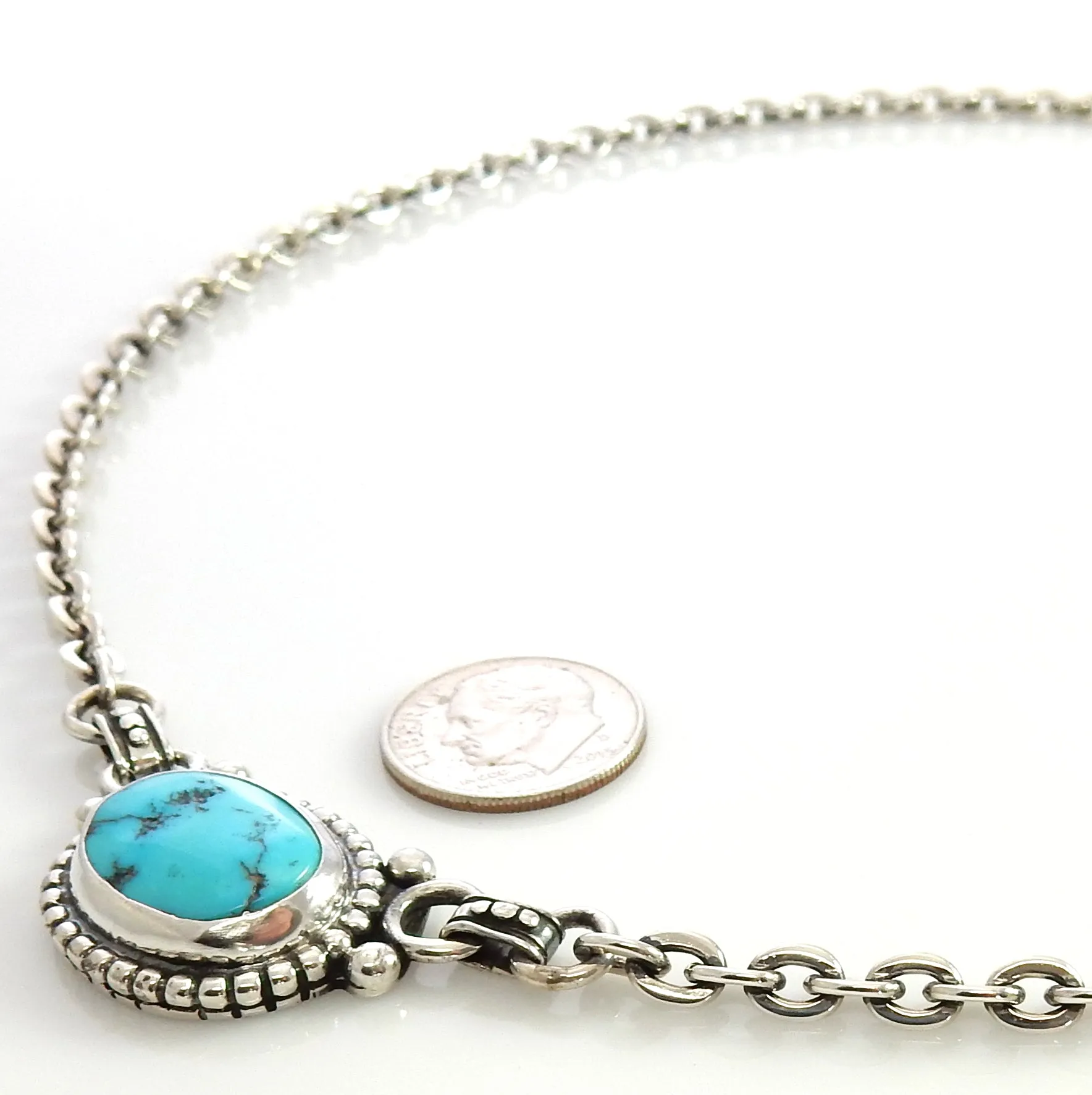 Beautiful 19 1/2" Inch Handmade Sterling Silver Blue Kingman Turquoise Necklace