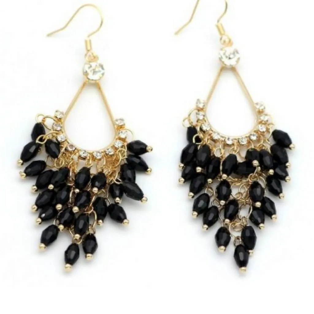 Black Crystal and Gold Chandelier Dangle Earrings