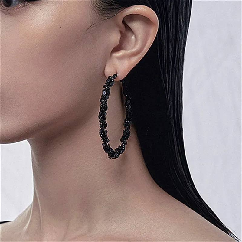 Black Crystal Twisted Big Hoop Earrings & Other Unique Hoop Earring Variants