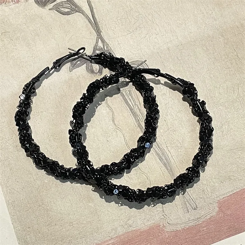 Black Crystal Twisted Big Hoop Earrings & Other Unique Hoop Earring Variants