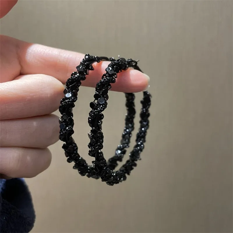 Black Crystal Twisted Big Hoop Earrings & Other Unique Hoop Earring Variants