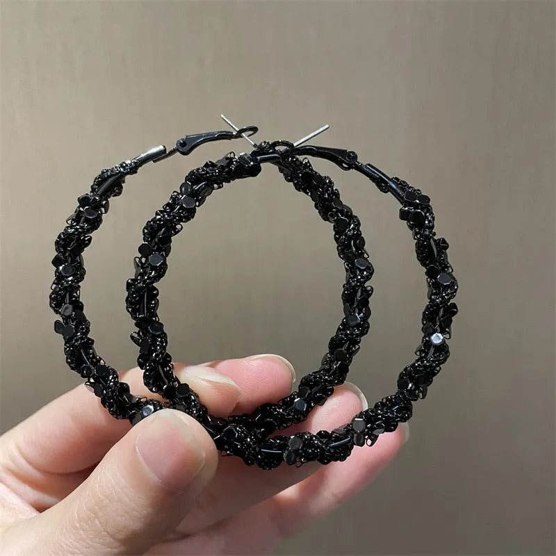 Black Crystal Twisted Big Hoop Earrings & Other Unique Hoop Earring Variants