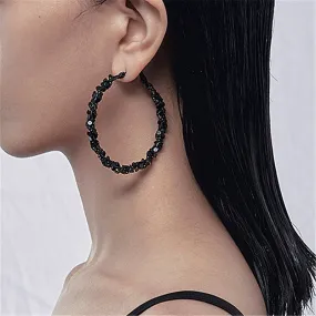 Black Crystal Twisted Big Hoop Earrings & Other Unique Hoop Earring Variants