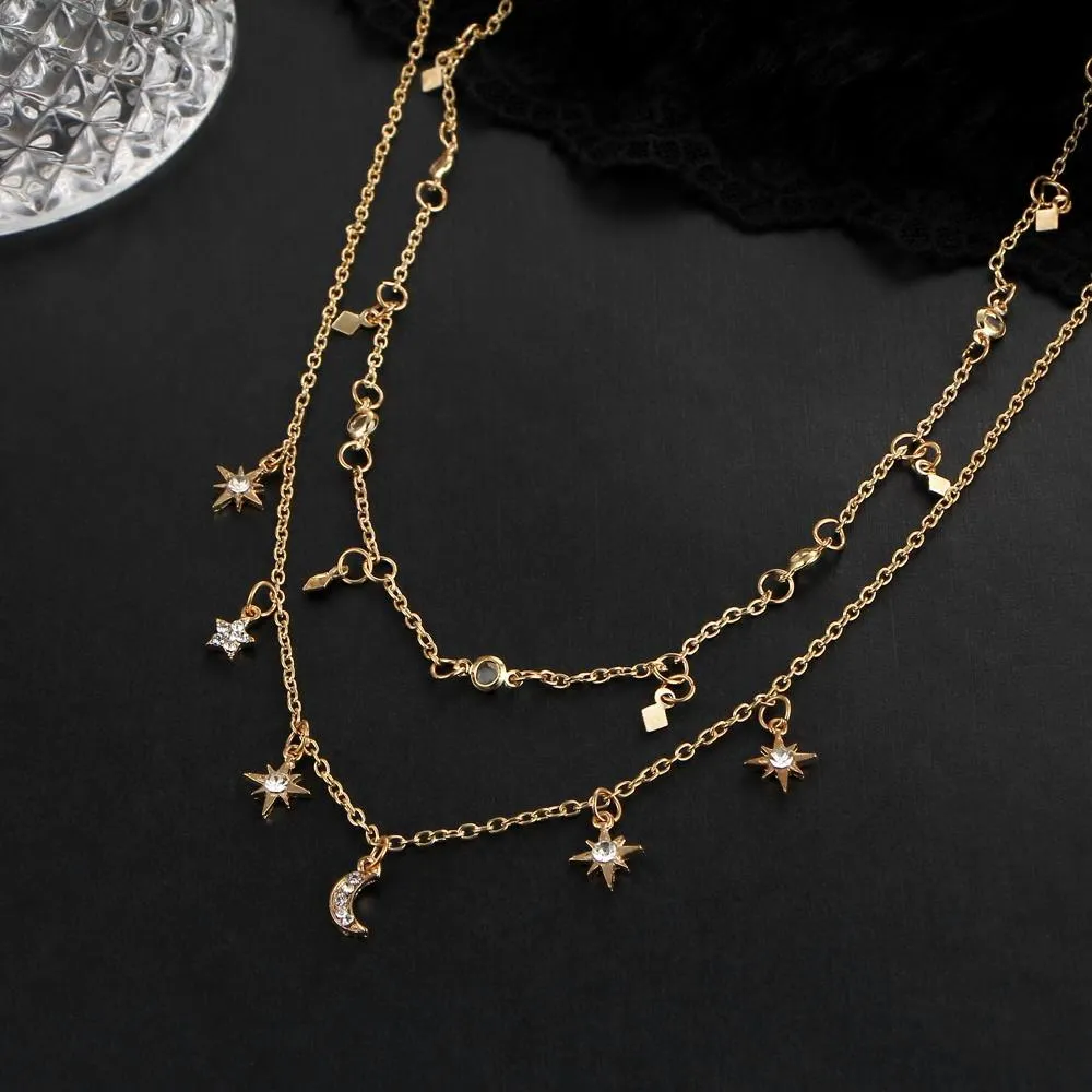 Bohemian  Multi Layer Crecent Star Pendant Necklaces- 2 Styles