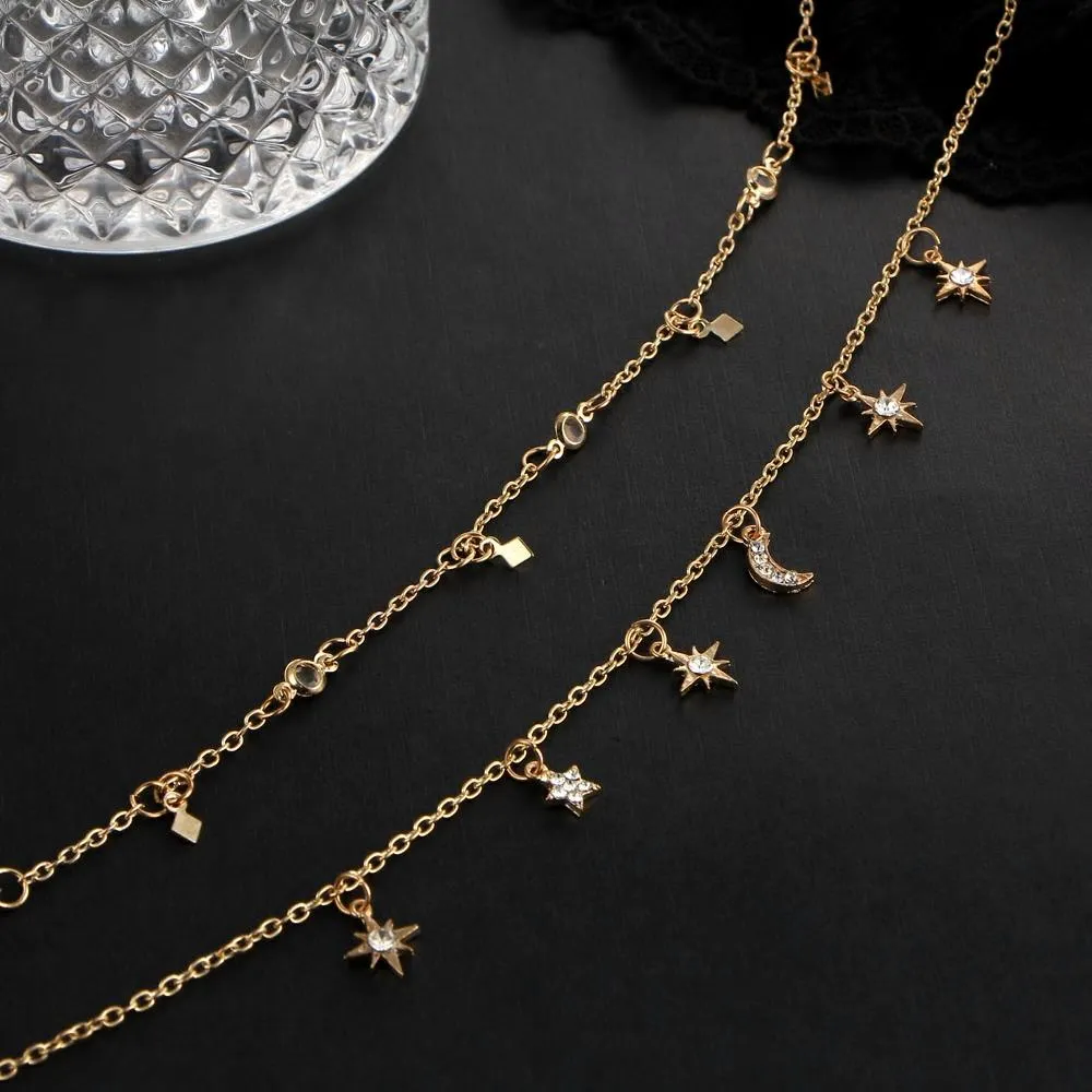 Bohemian  Multi Layer Crecent Star Pendant Necklaces- 2 Styles