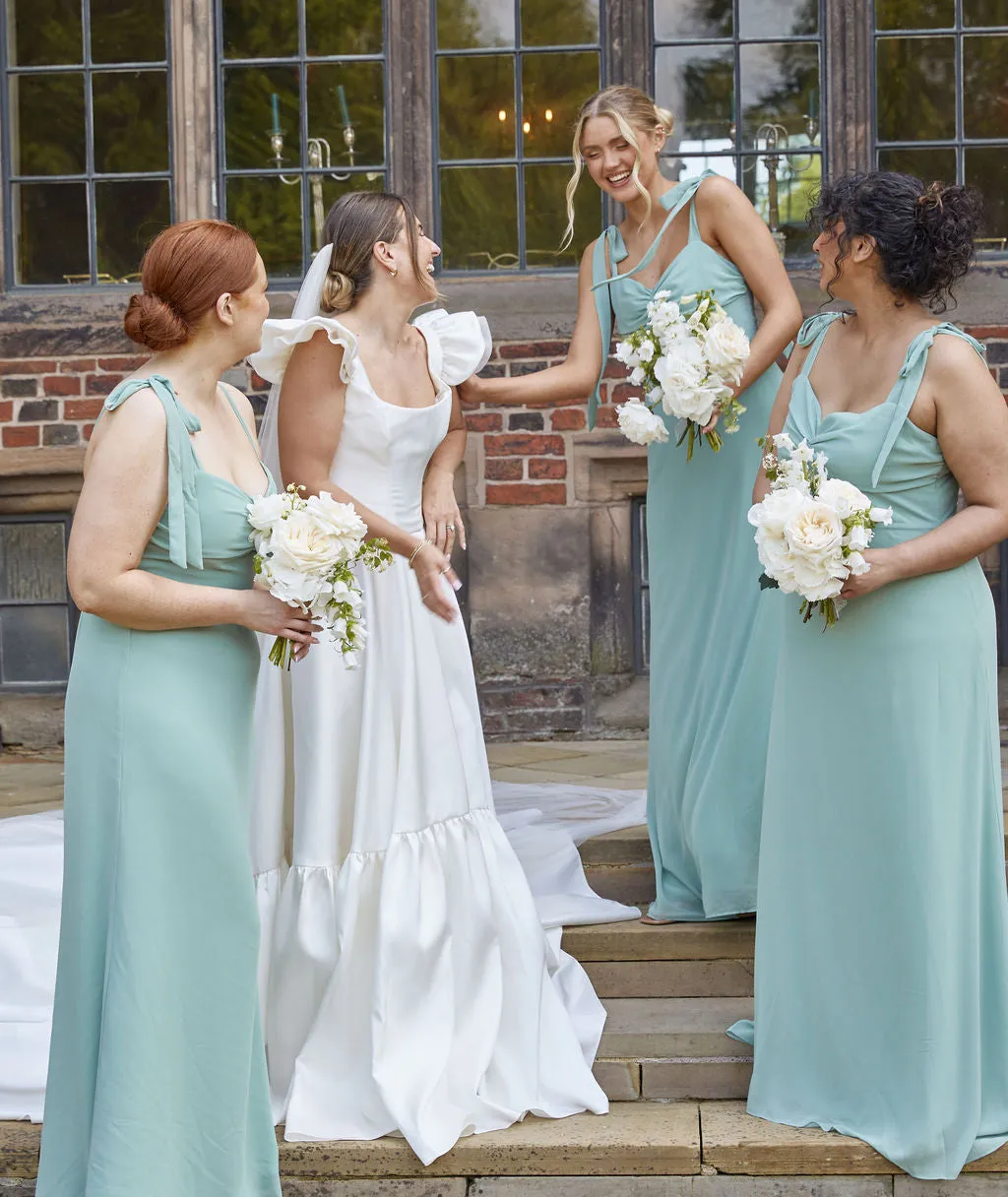 Bow Tie Shoulder Chiffon Bridesmaid Dress - Sage