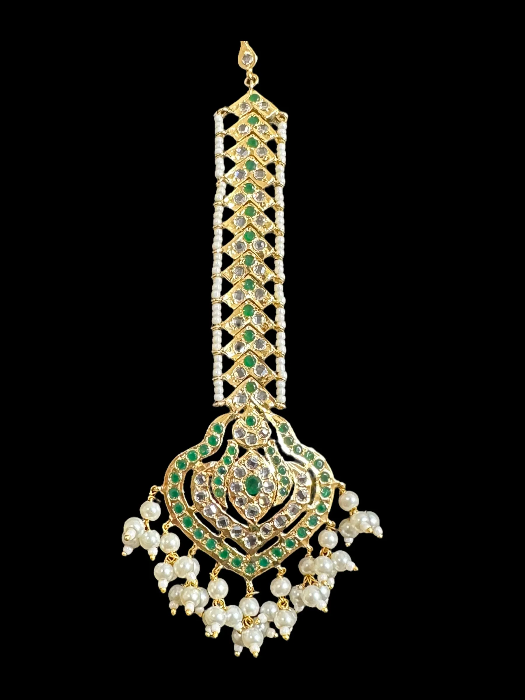 BR304 Gold plated bridal set with earrings tika in green ( READY TO SHIP )