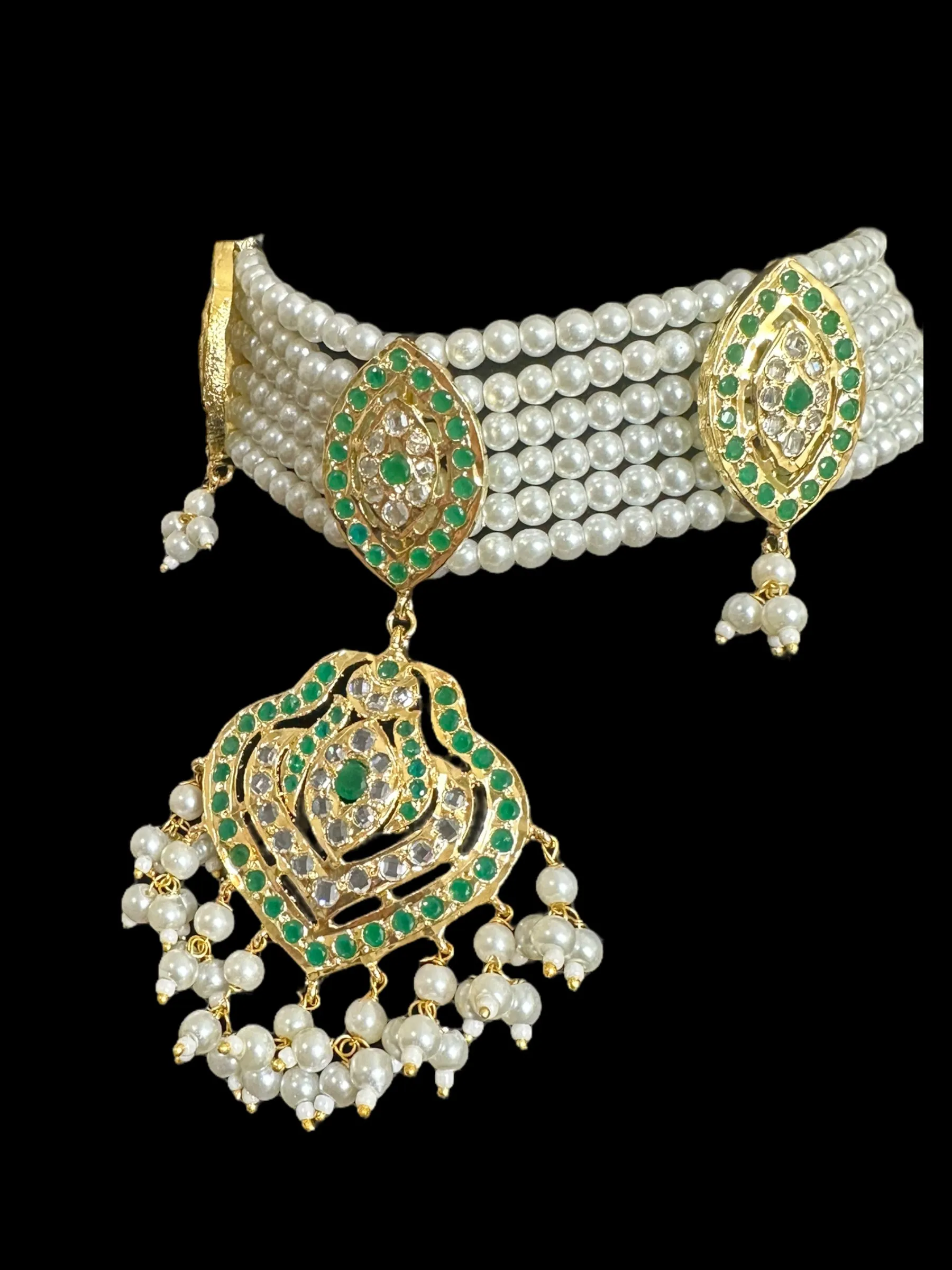 BR304 Gold plated bridal set with earrings tika in green ( READY TO SHIP )