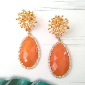 Branch Coral Stud with Haloed Carnelian Earrings