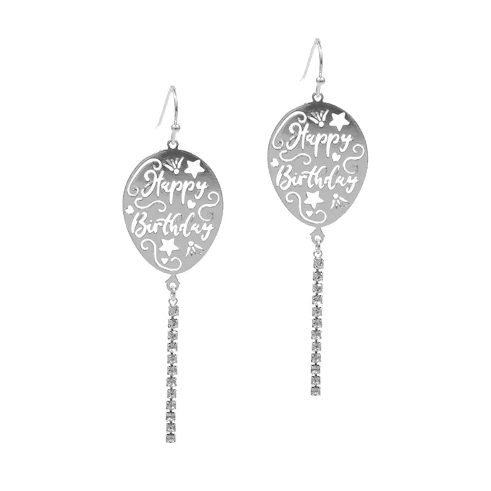 Brass Metal Happy Birthday Message Balloon Earrings