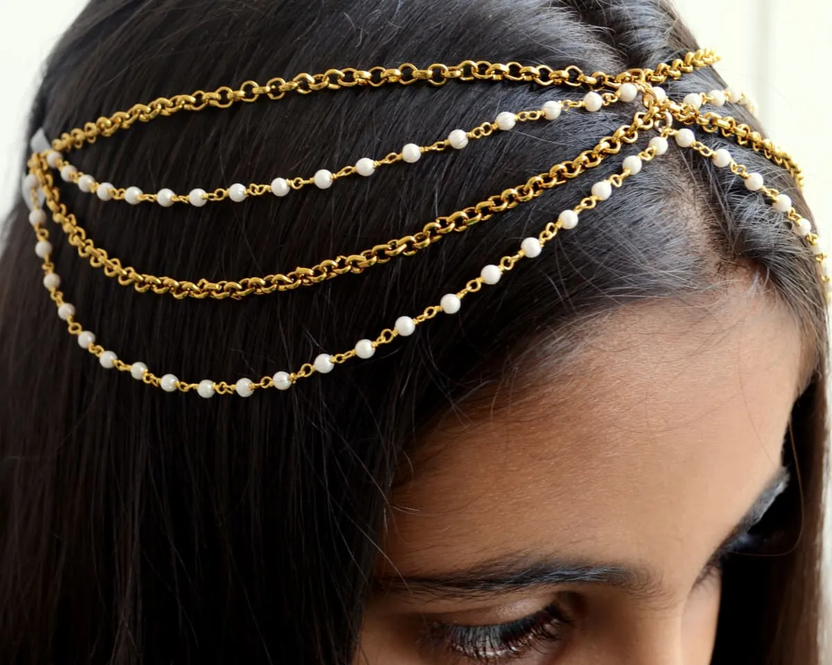 Bridal Indian Matha Patti, Rajathani Maang Tikka Headpiece