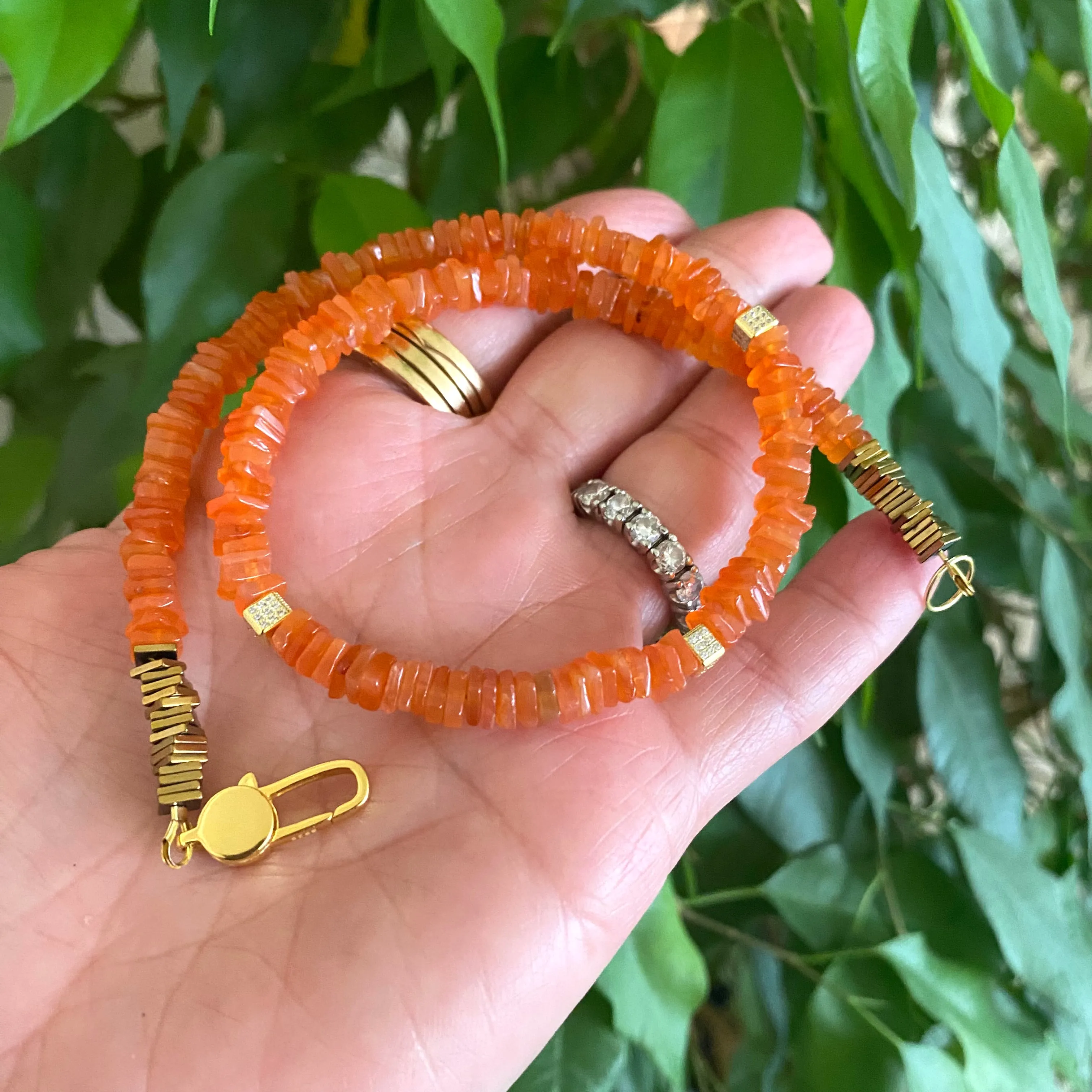 Bright Orange Carnelian Choker Necklace & Gold Vermeil Details and Clasp, 15.5in