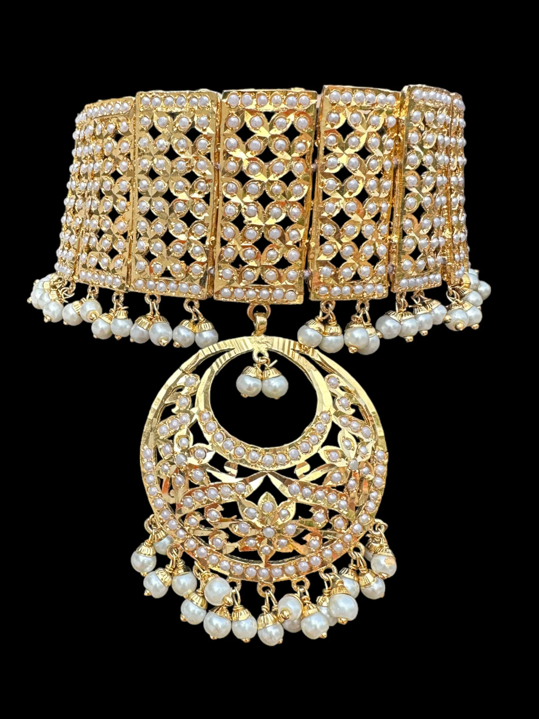 C244 Gold plated jadau choker in pearls ( READY TO SHIP )