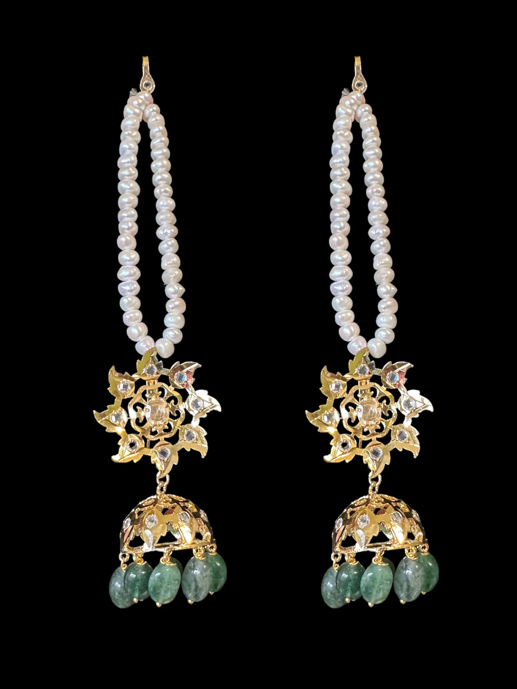 C261 Hyderabadi jadavi lacha in fresh water  pearls and emerald beads ( SHIPS IN 3 WEEKS  )