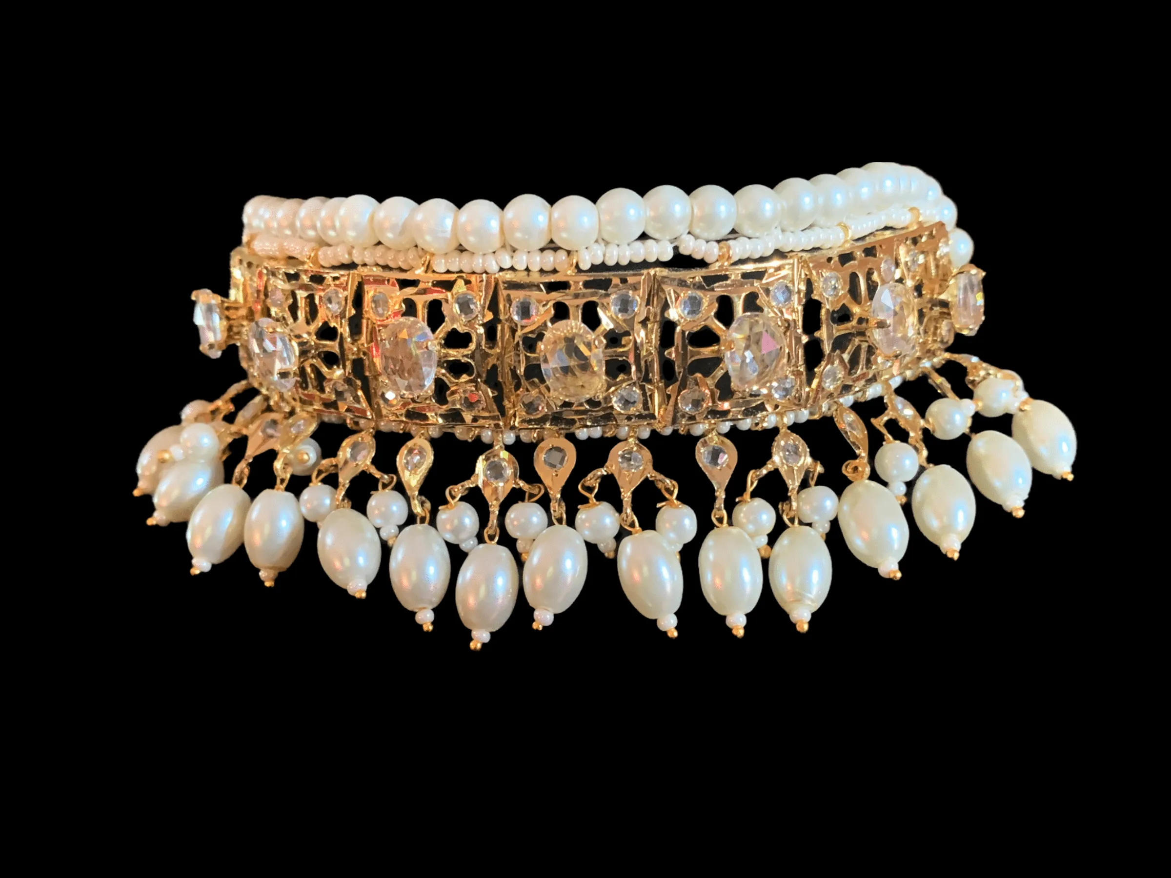 C30 Hyderabadi jadau small sized jadavi lacha choker in pearls ( SHIPS IN 4 WEEKS )