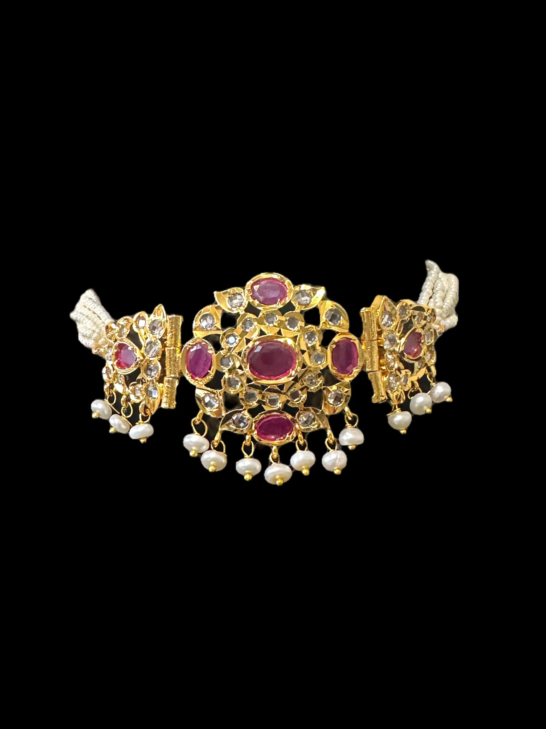 C302 MUSHK hyderabadi choker with earrings -Ruby ( READY TO SHIP  )