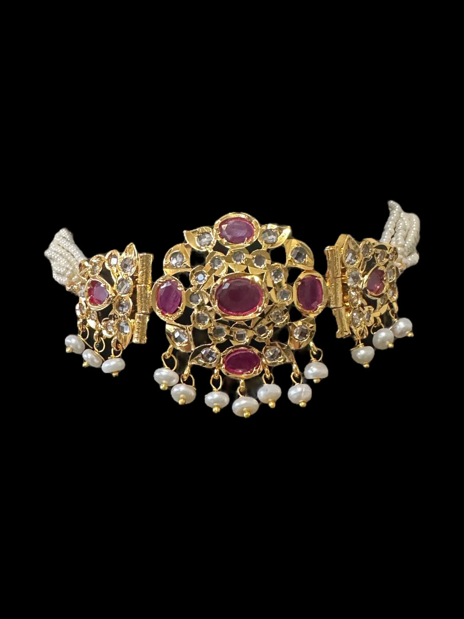 C302 MUSHK hyderabadi choker with earrings -Ruby ( READY TO SHIP  )