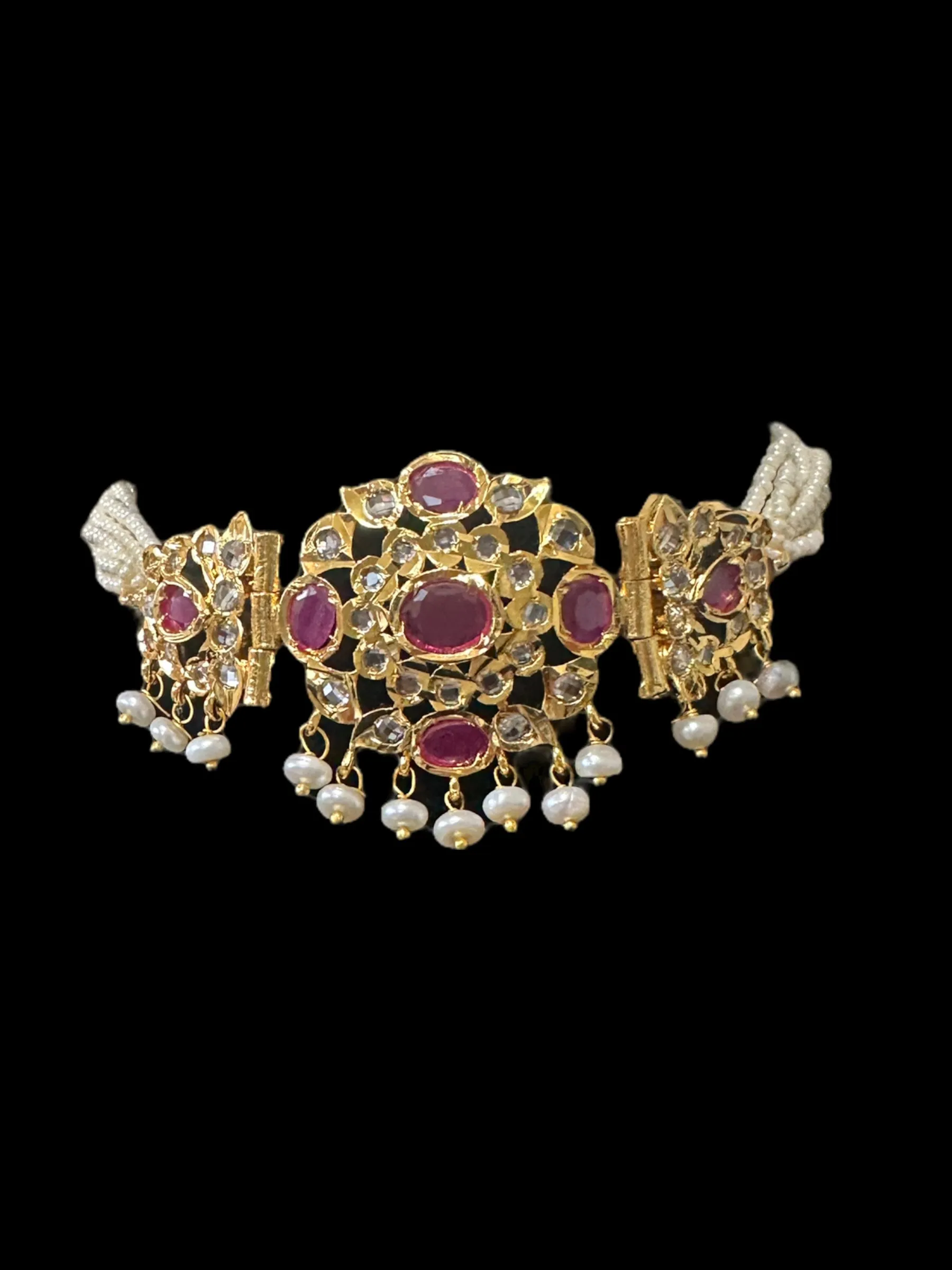 C302 MUSHK hyderabadi choker with earrings -Ruby ( READY TO SHIP  )