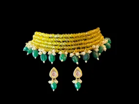 C323 beads choker yellow  with green beads ( READY TO SHIP )