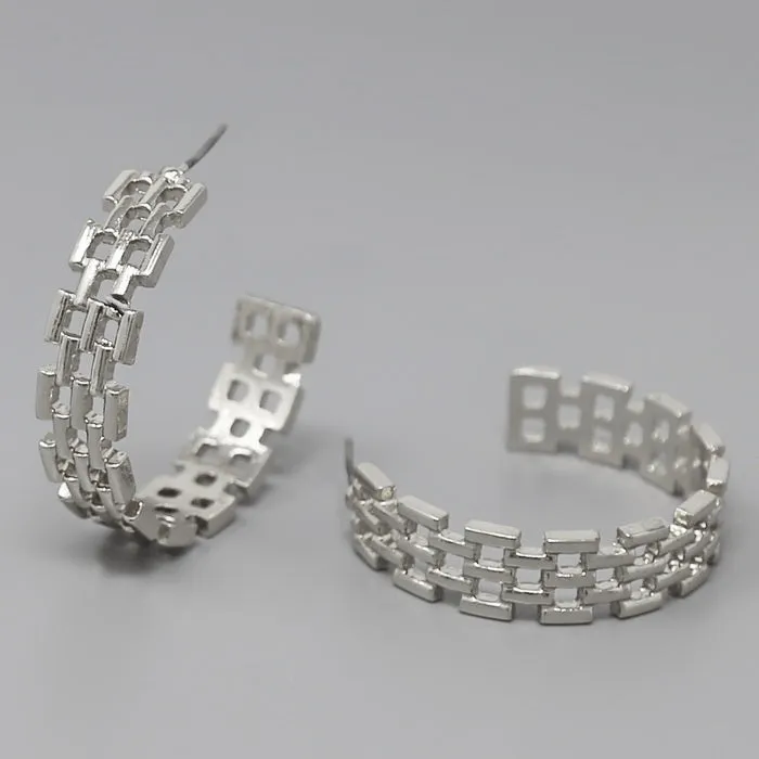 Check Cutout Metal Hoop Earrings