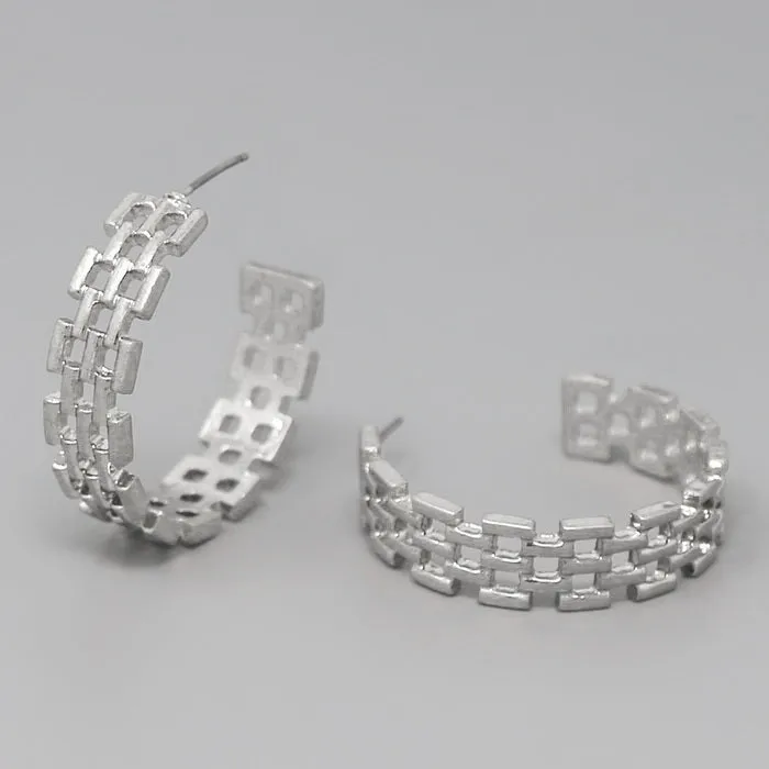 Check Cutout Metal Hoop Earrings