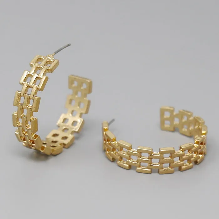 Check Cutout Metal Hoop Earrings