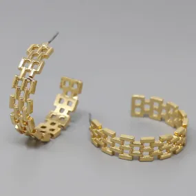 Check Cutout Metal Hoop Earrings