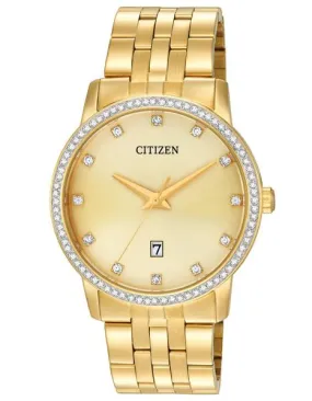 Citizen Quartz Mens Swarovski Crystal Dress- Gold Tone - Gold Dial