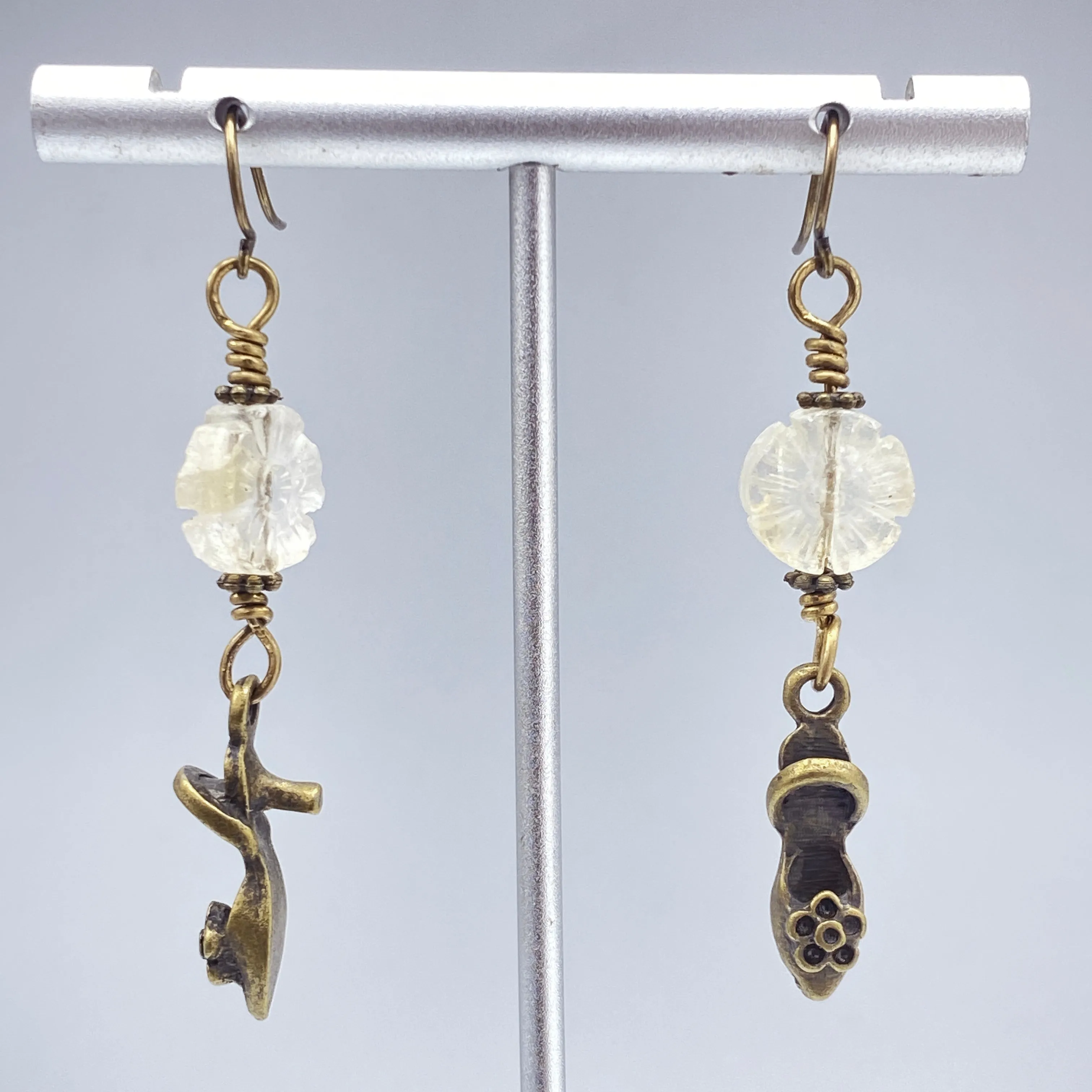 Citrine gemstone and Brass Shoe Earrings