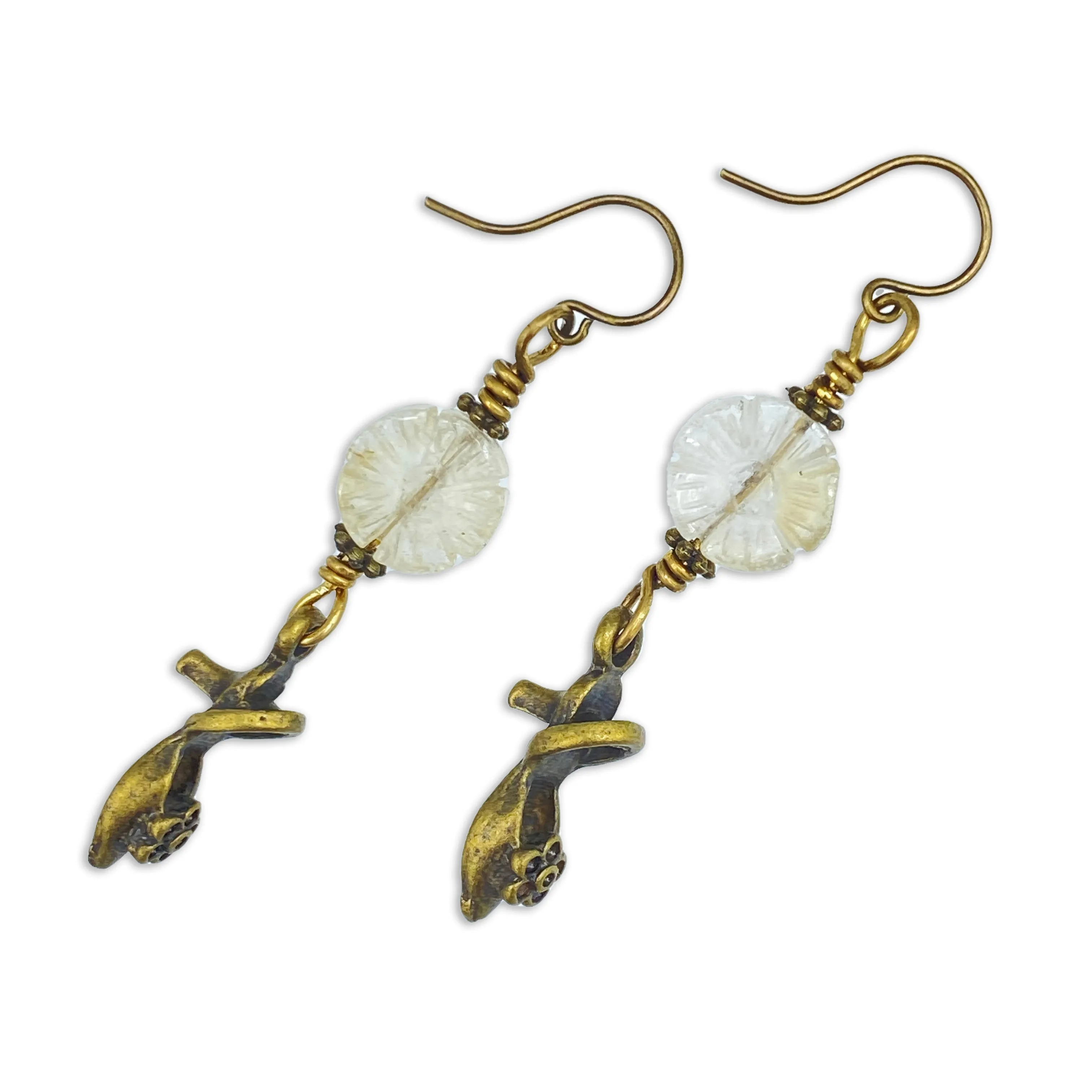 Citrine gemstone and Brass Shoe Earrings