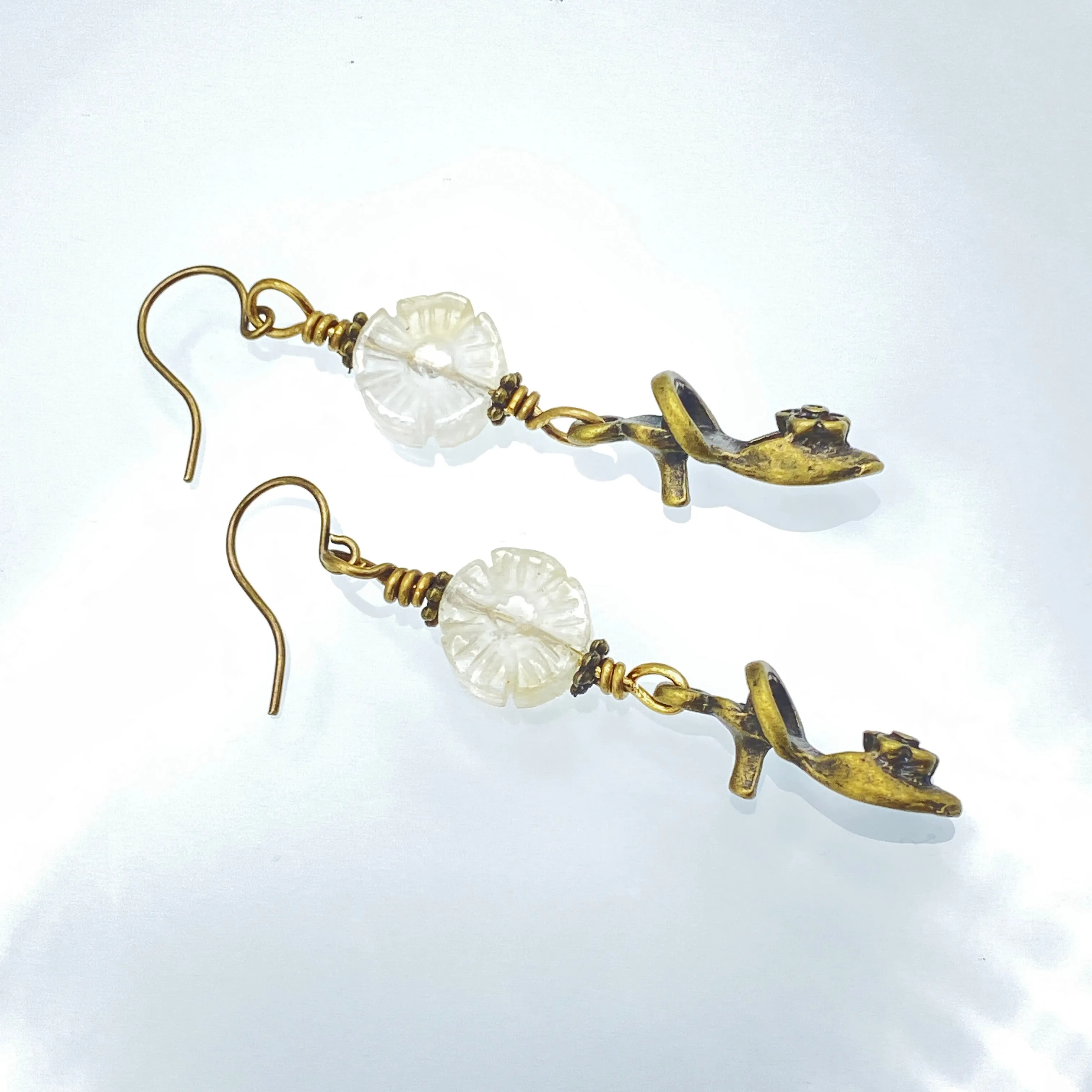 Citrine gemstone and Brass Shoe Earrings