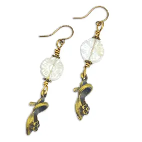 Citrine gemstone and Brass Shoe Earrings