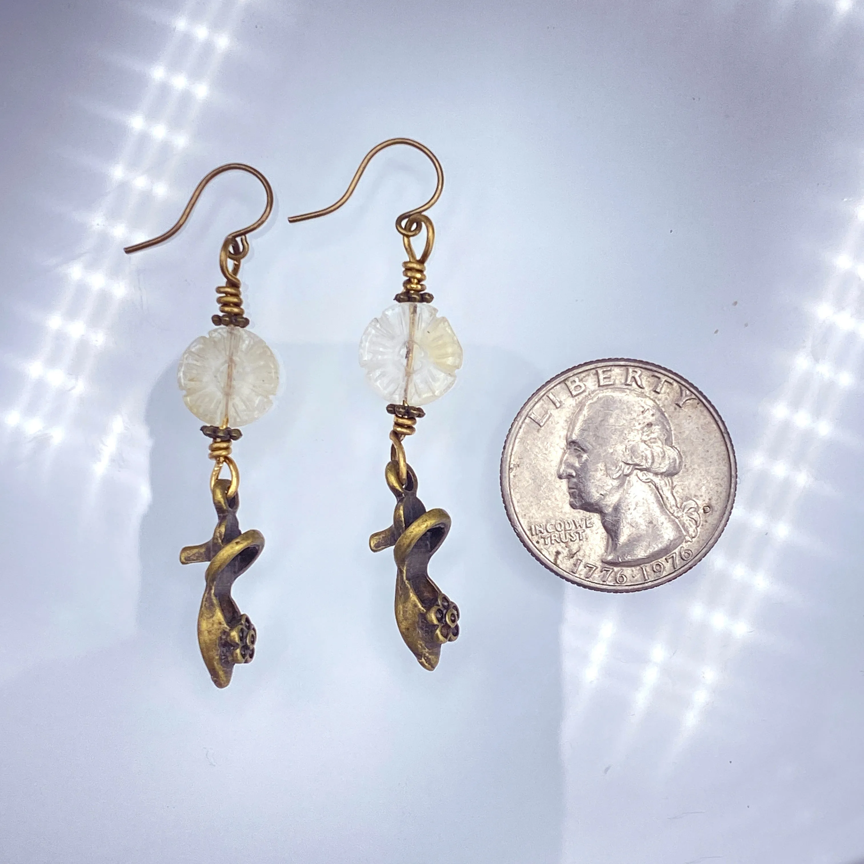 Citrine gemstone and Brass Shoe Earrings