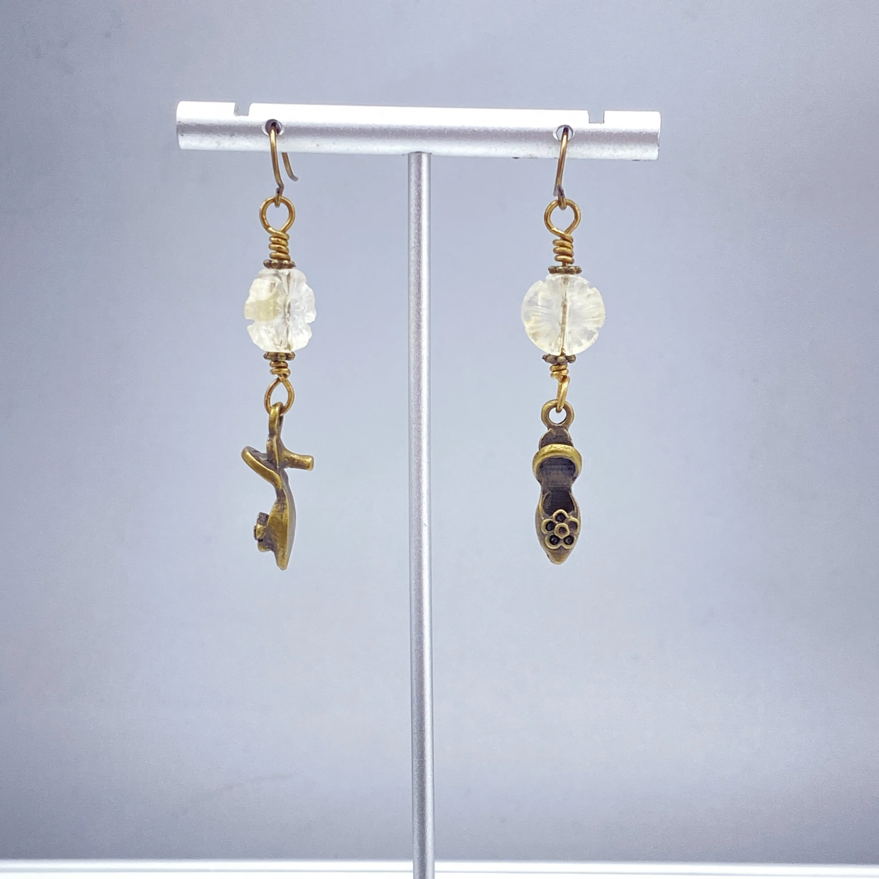 Citrine gemstone and Brass Shoe Earrings