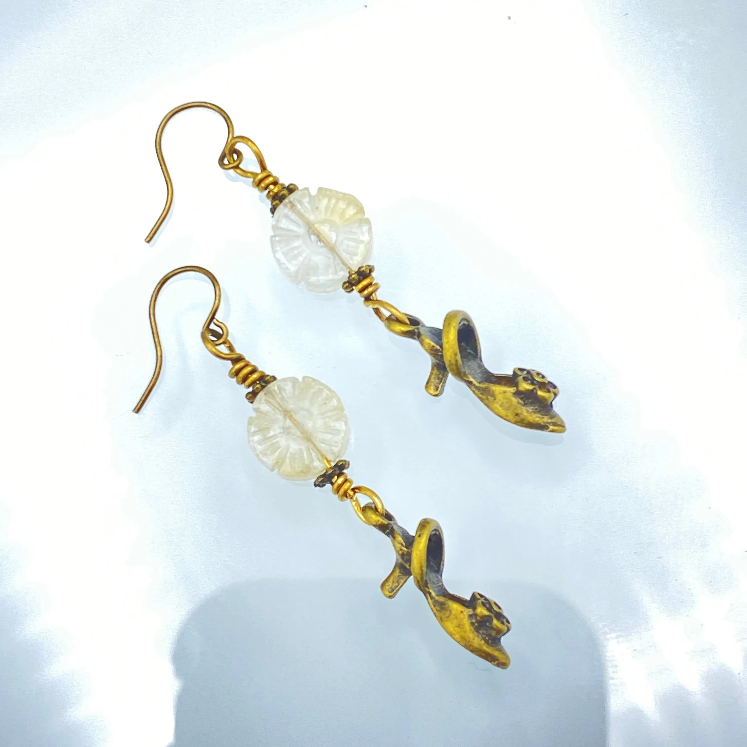 Citrine gemstone and Brass Shoe Earrings