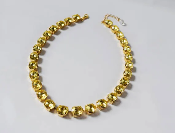 Citrine Yellow Crystal Riviere Necklace - Small oval