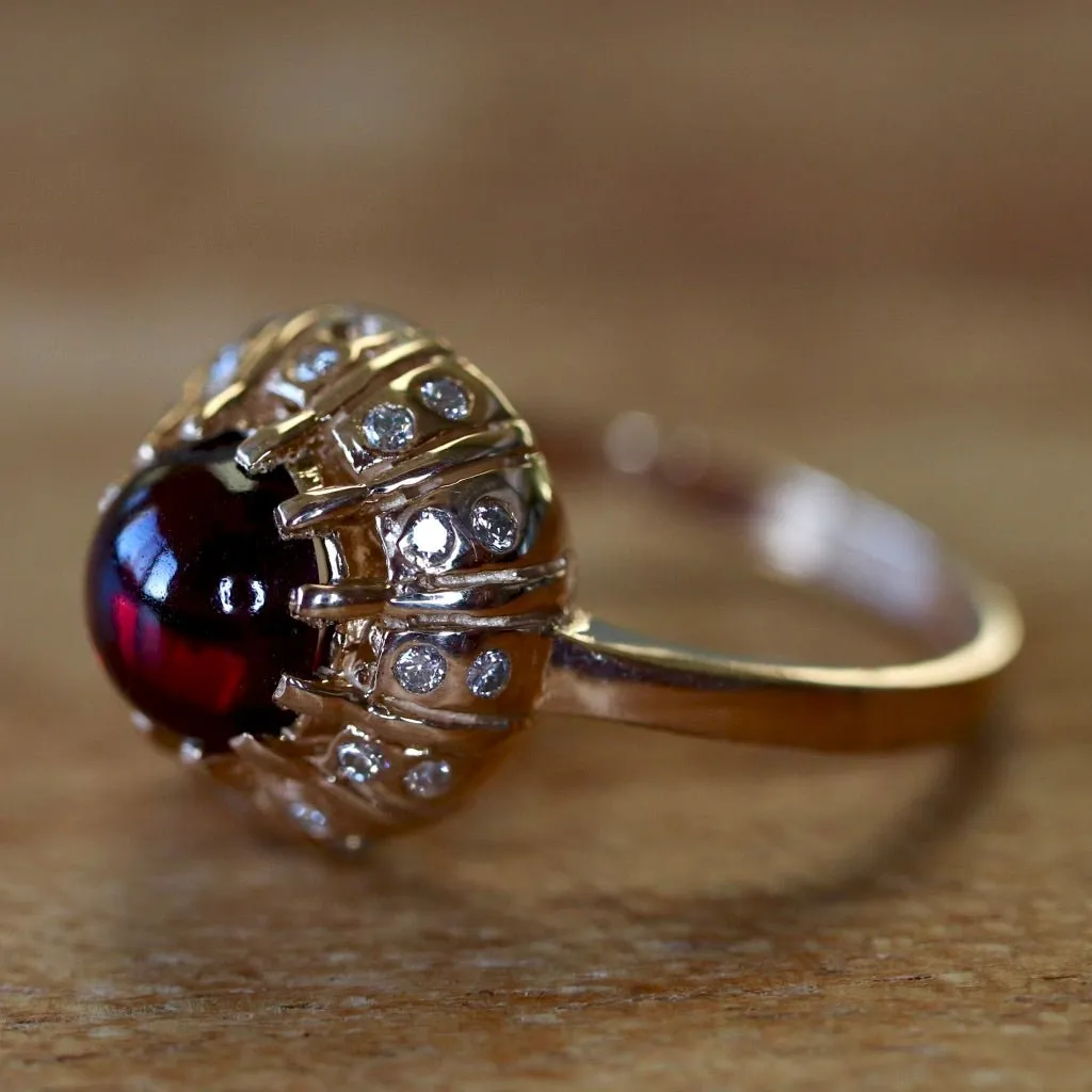 Clara Schumann 14k Gold, Garnet and Diamond Ring