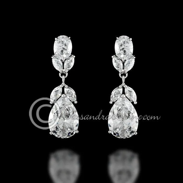 Clip-On Classic Wedding CZ Earrings Teardrop and Oval Jewels