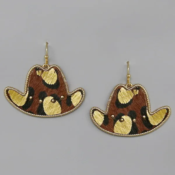 Cowboy Hat Genuine Leather Drop Earrings