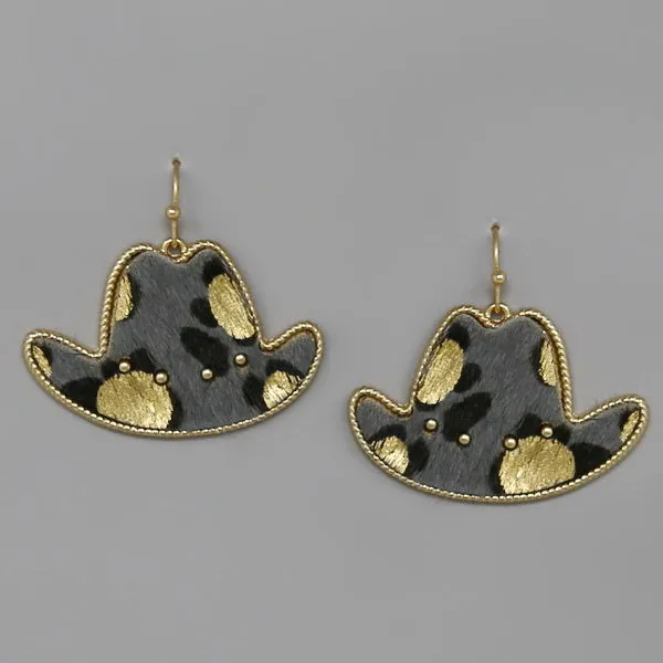 Cowboy Hat Genuine Leather Drop Earrings