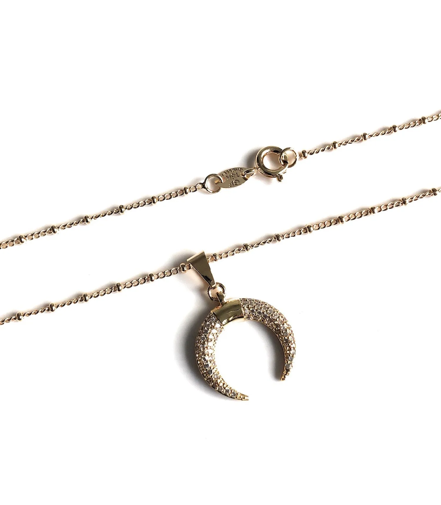 Crescent moon necklace, Moon necklace gold, Crescent moon Gold chain necklace, Gold half moon necklace, Horn necklace cubic Zirconia pendant