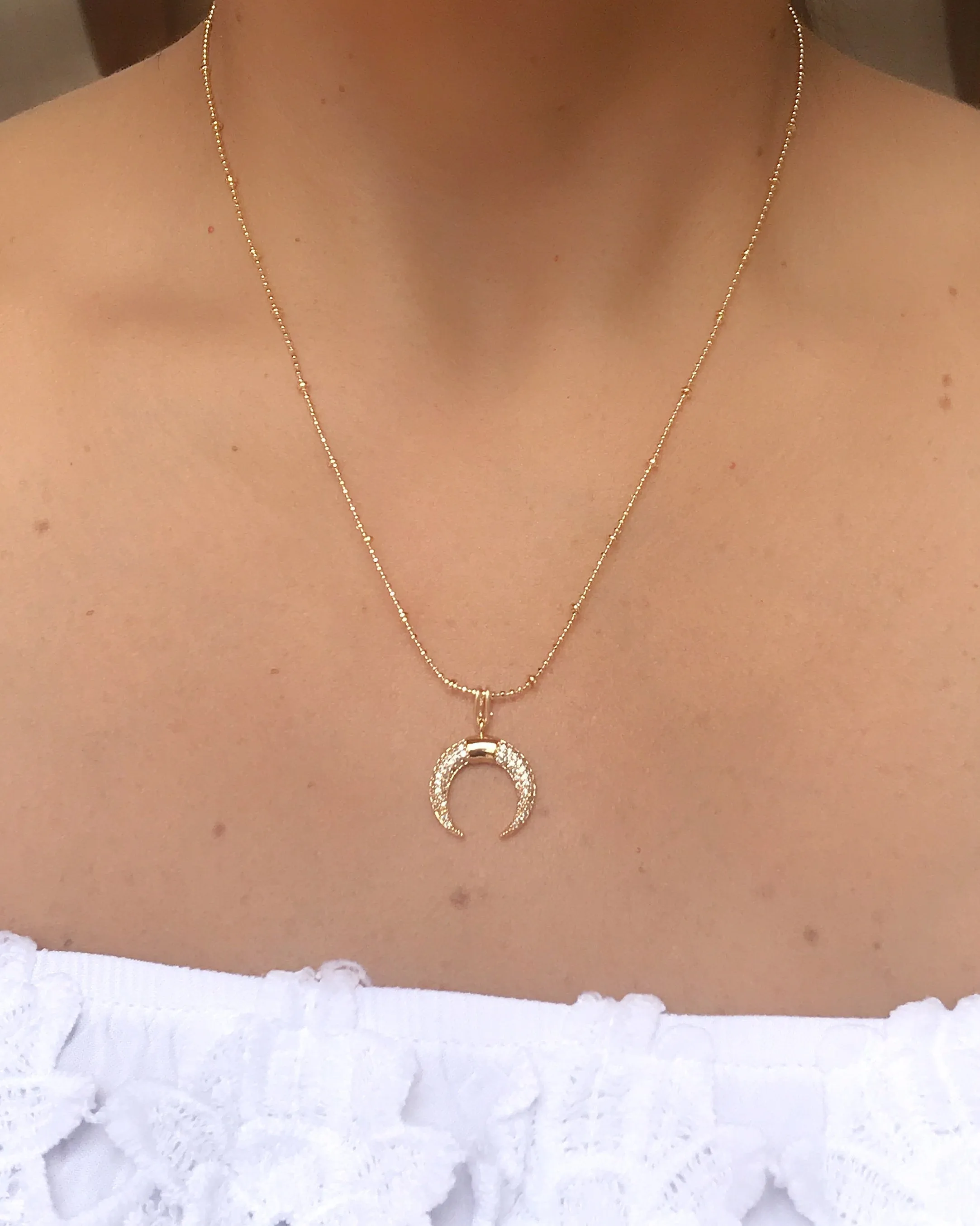 Crescent moon necklace, Moon necklace gold, Crescent moon Gold chain necklace, Gold half moon necklace, Horn necklace cubic Zirconia pendant