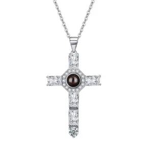 Cubic Zirconia Diamond Cross Pendant with Picture Inside