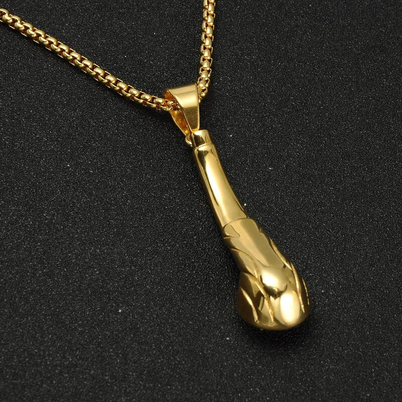 Cubic-Zirconia-Studded Gold-Plated Tobacco Pipe Bling Hip-hop Pendant Necklace