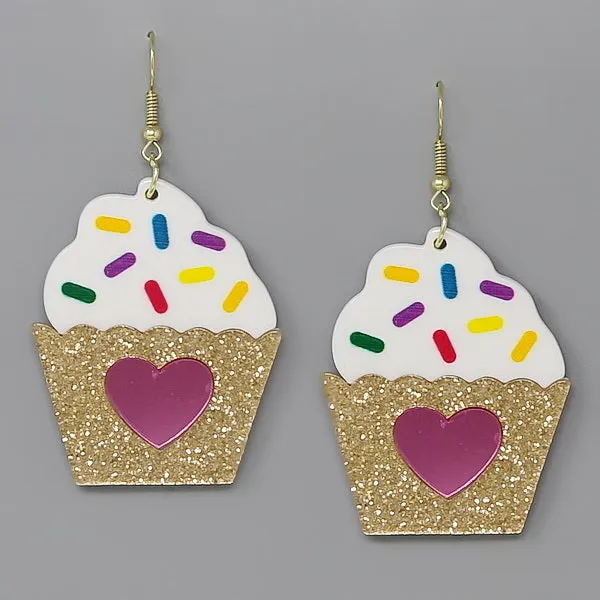 Cupcake With Heart Acetate Earrings